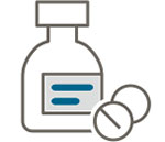 Icon, das Arzneimittel symbolisiert, ein Glas und Pillen